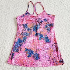 Reebok splatter paint tank top pink racerback athletic gym working out small
